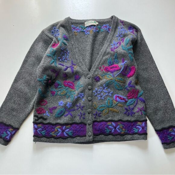 L.L Bean Vintage 80’s Floral Wool Sweater Medium - Picture 1 of 12